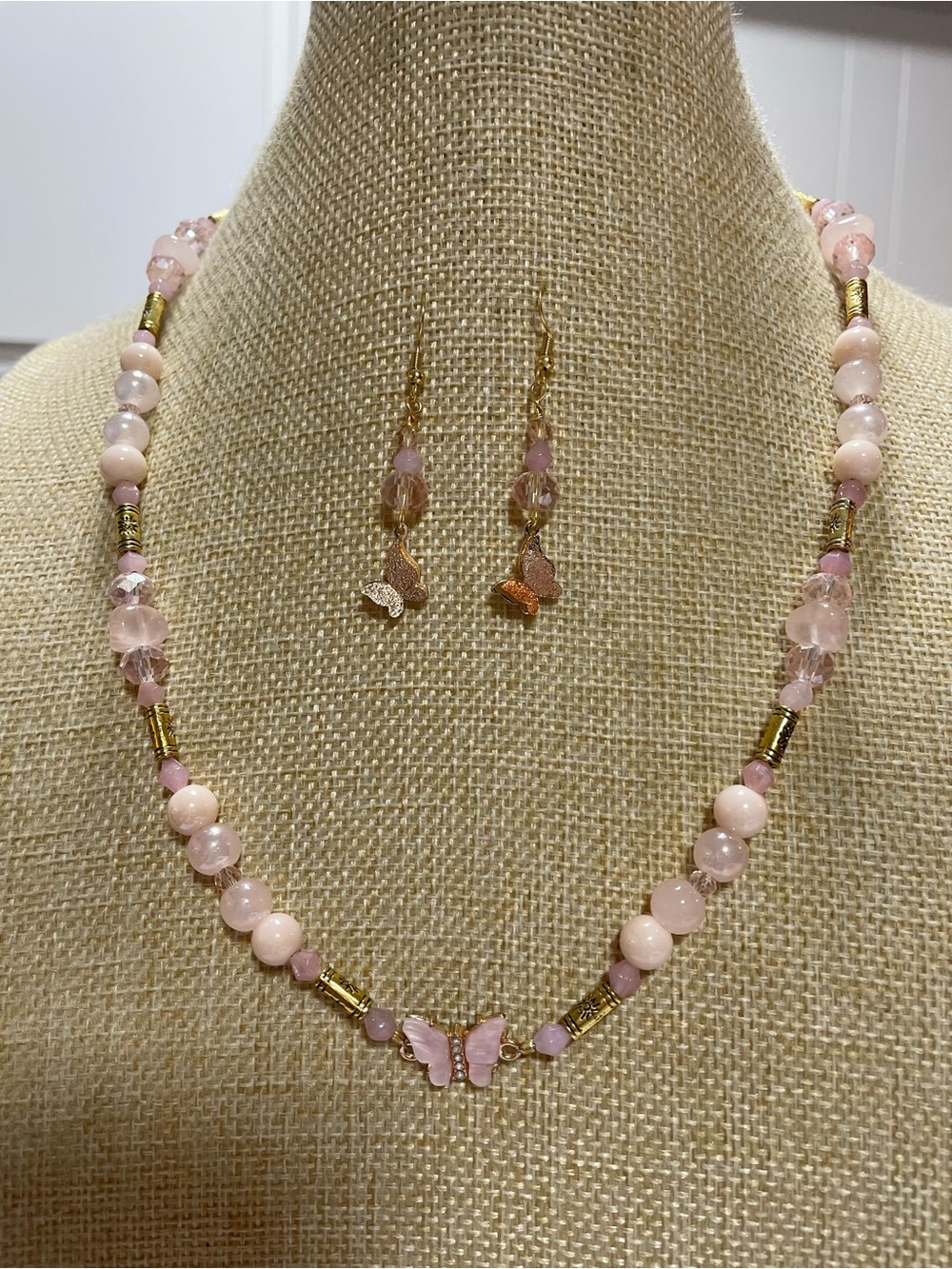 Artisan Made Rose Quartz and Glass Beaded Necklace